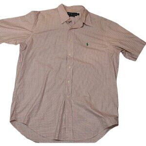 Ralph Lauren Classic Fit Pink Plaid Button Down Shirt Large Green Pony